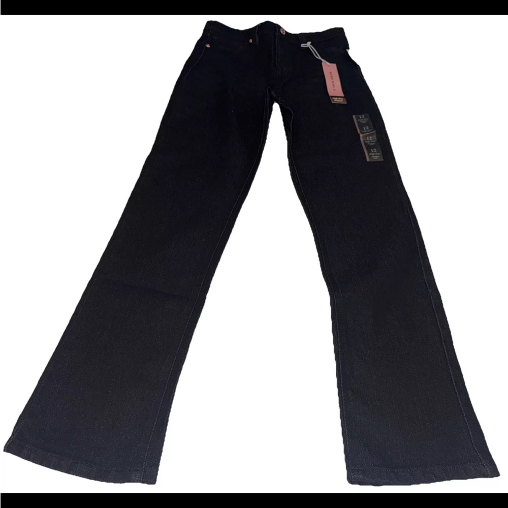 BCBGirls Size 12 Blue Denim Jeans Black High Rise Relaxed
